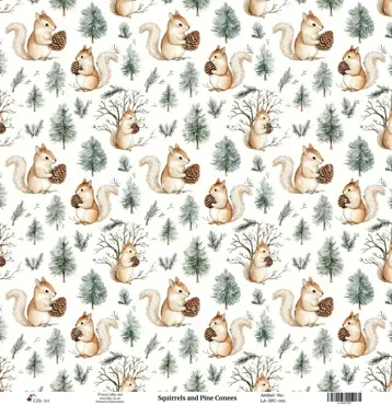Lilly-Art Designpapier Squirrels and Pine Cones